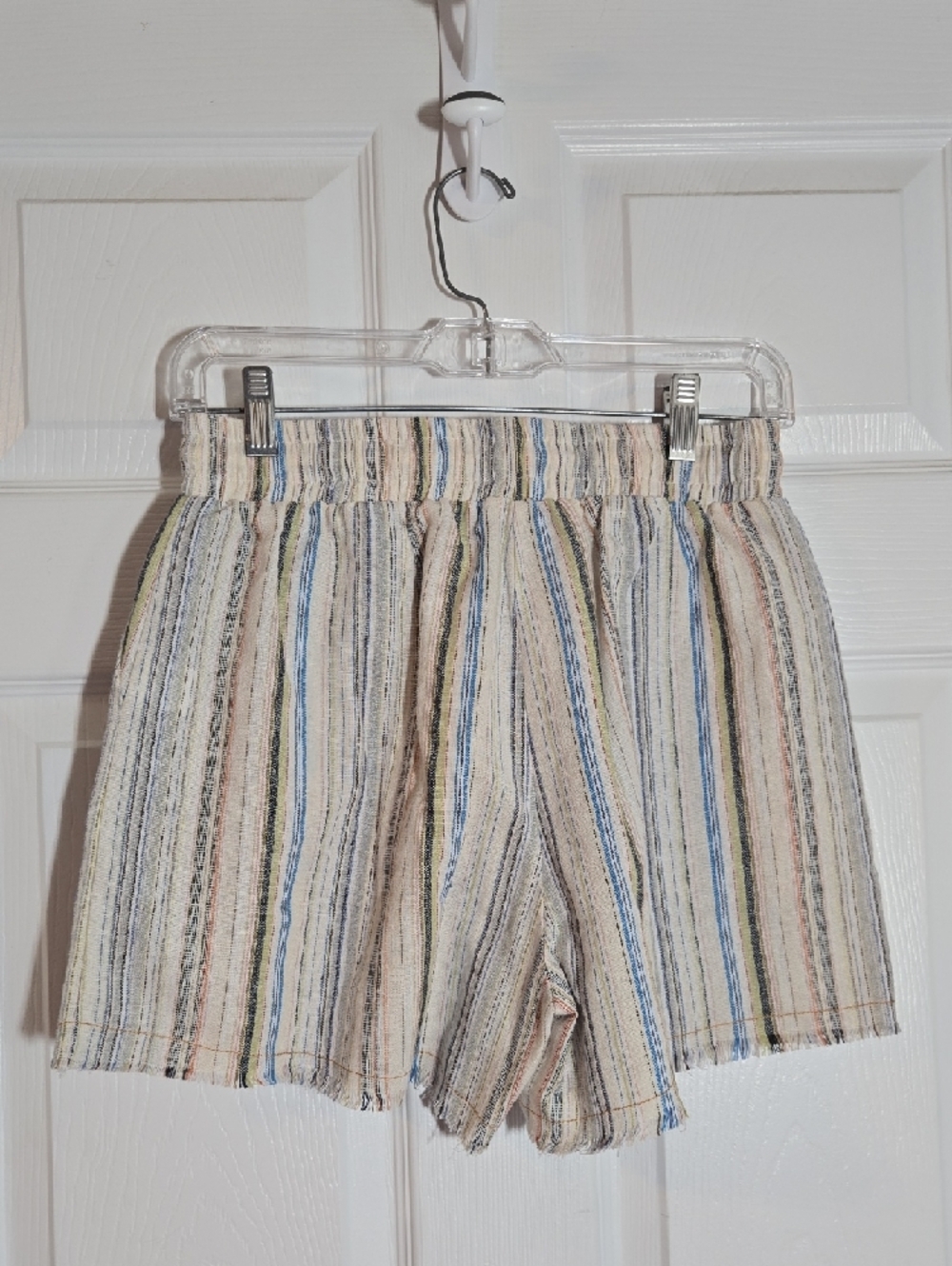New Cupshe Natural Cream Blue Multi-Stripe Drawstring Shorts Size Small - Picture 6 of 8